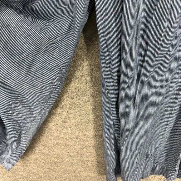 Ee:some Pants Women L Large Blue Striped High Rise Drawstring Wide Leg Cotton - Picture 3 of 9